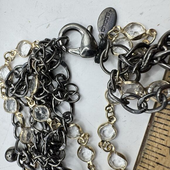 Chico’s Layered Knotted Chain Bezel Set Crystal Draped Statement Necklace - Picture 2 of 13